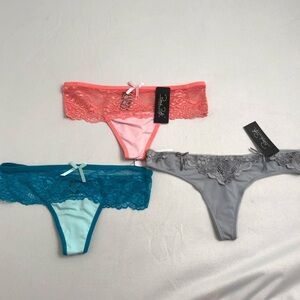 Rene Rofe blue pink gray nylon lace thong panty 3 pair